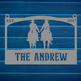 Personalized Metal Ranch Sign with Two Cowboys on Horses - BrossHome Metal Wall Art