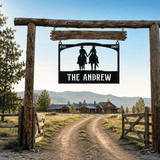 Personalized Metal Ranch Sign with Two Cowboys on Horses - BrossHome Metal Wall Art