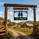 Personalized Metal Ranch Sign with Two Cowboys on Horses - BrossHome Metal Wall Art