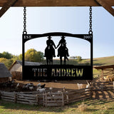 Personalized Metal Ranch Sign with Two Cowboys on Horses - BrossHome Metal Wall Art
