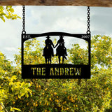 Personalized Metal Ranch Sign with Two Cowboys on Horses - BrossHome Metal Wall Art