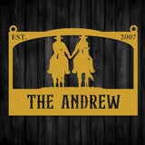 Personalized Metal Ranch Sign with Two Cowboys on Horses - BrossHome Metal Wall Art