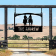 Personalized Metal Ranch Sign with Two Cowboys on Horses - BrossHome Metal Wall Art