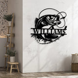 Personalized Metal Wall Art Decor - Fishing Theme Outdoor Garden Sign with Custom Name - BrossHome Metal Wall Art