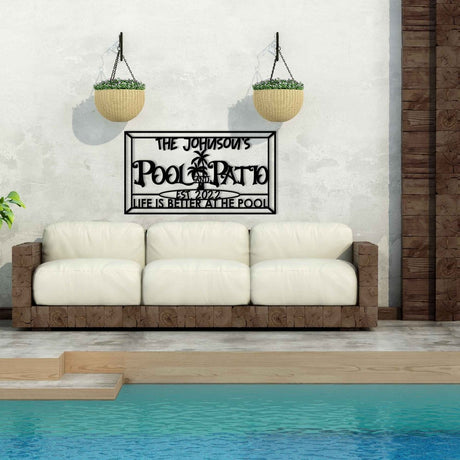 Pool Metal Garden Sign - BrossHome Metal Wall Art