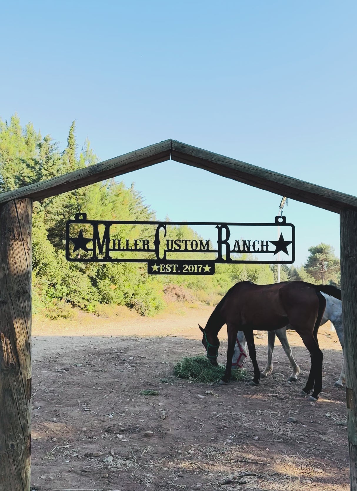 Custom Hanging Ranch Sign - Personalized Metal Outdoor Entrance Plaque with Chains