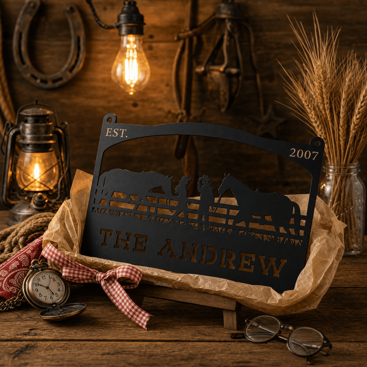 Rustic Outdoor Metal Sign for Cowboys and Horses - BrossHome Metal Wall Art