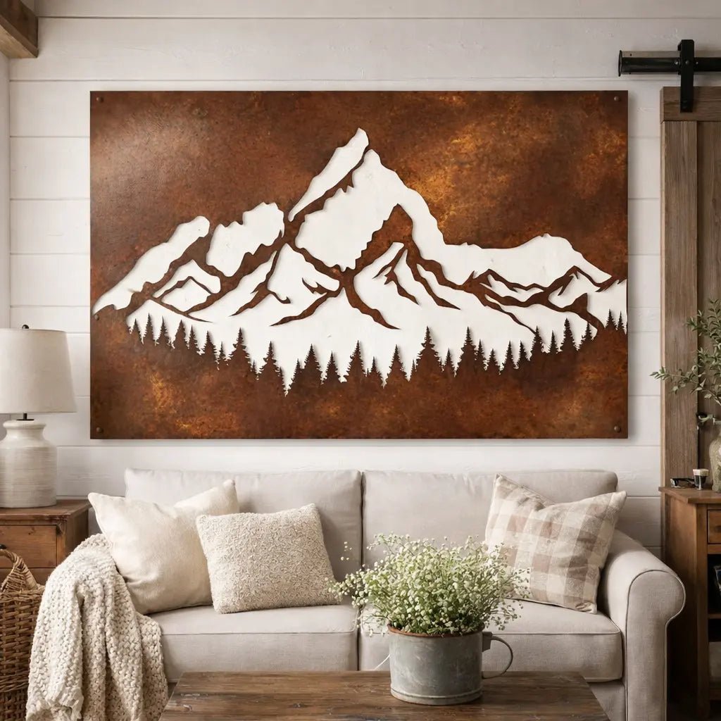Rusty Mountain Metal Wall Art - BrossHome Metal Wall Art