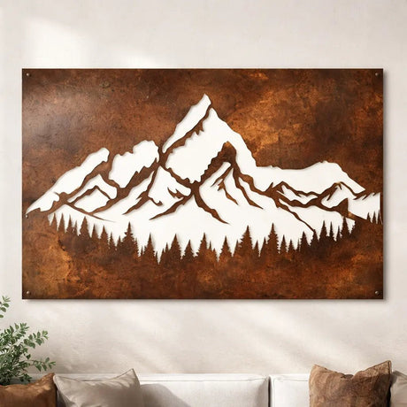 Rusty Mountain Metal Wall Art - BrossHome Metal Wall Art