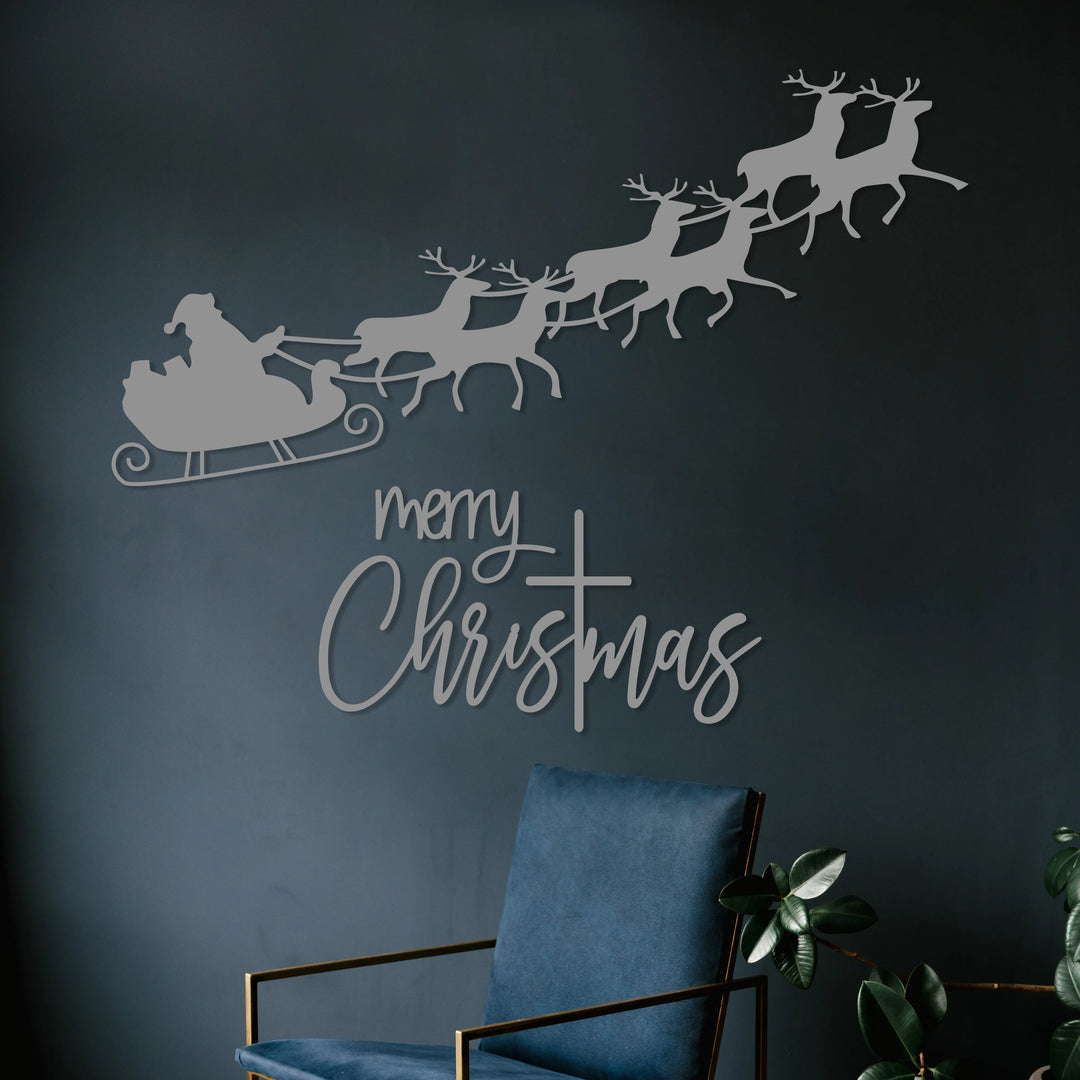 Merry Christmas Metal Wall Art - Santa'S Sleigh Livingroom Decor - 6