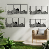 Laser-cut metal mountain peaks and sun wall sculpture