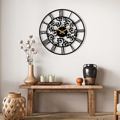 STYLISH EMBROIDERED METAL WALL CLOCK - BrossHome Metal Wall Art
