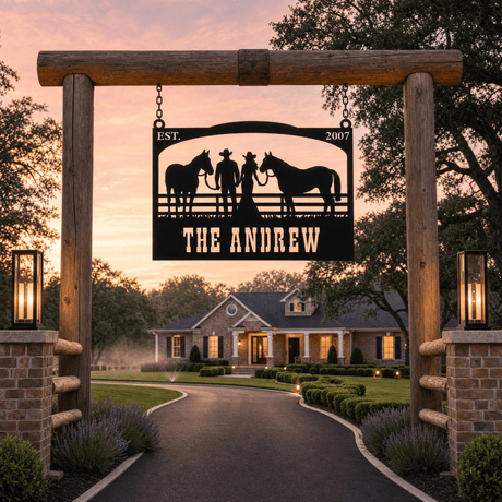 The Andrew Custom Metal Farm Sign - Cowboy and Horses Metal Farm Sign - BrossHome Metal Wall Art