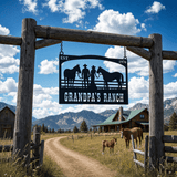 The Andrew Custom Metal Farm Sign - Cowboy and Horses Metal Farm Sign - BrossHome Metal Wall Art