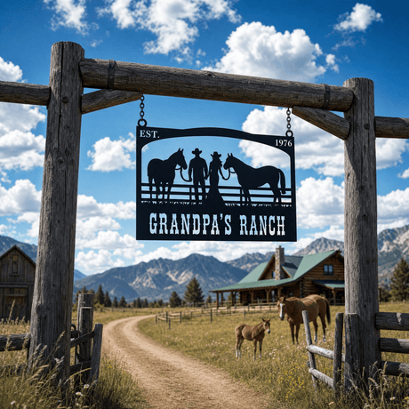 The Andrew Custom Metal Farm Sign - Cowboy and Horses Metal Farm Sign - BrossHome Metal Wall Art