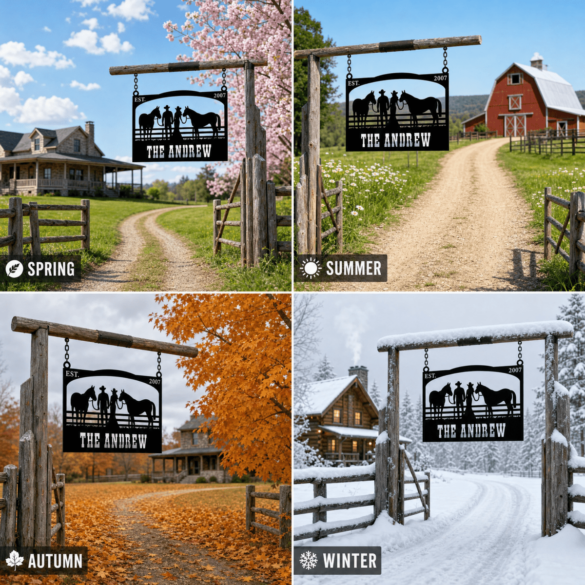 The Andrew Custom Metal Farm Sign - Cowboy and Horses Metal Farm Sign - BrossHome Metal Wall Art