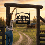 The Andrew Custom Metal Farm Sign - Cowboy and Horses Metal Farm Sign - BrossHome Metal Wall Art