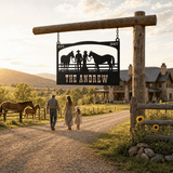 The Andrew Custom Metal Farm Sign - Cowboy and Horses Metal Farm Sign - BrossHome Metal Wall Art