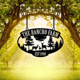 The Rancho Farm Custom Metal Sign with Wildlife and Trees - BrossHome Metal Wall Art