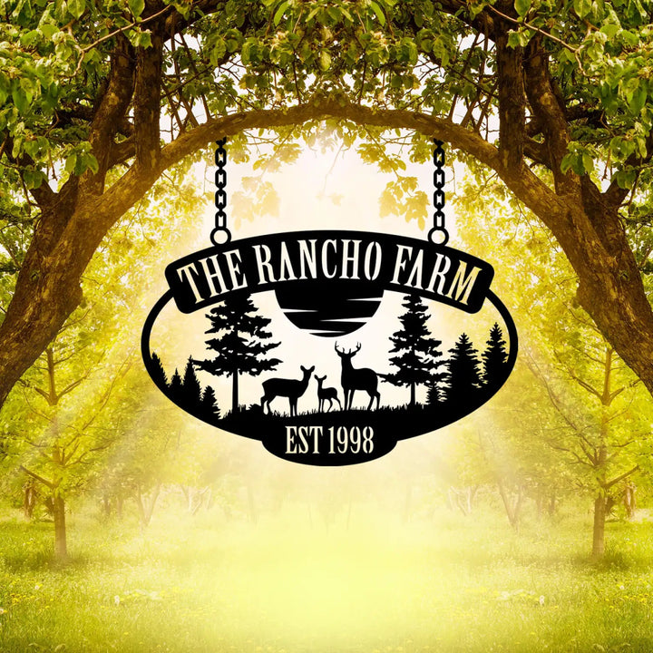 The Rancho Farm Custom Metal Sign with Wildlife and Trees - BrossHome Metal Wall Art