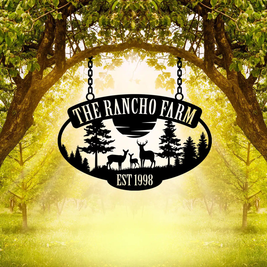 The Rancho Farm Custom Metal Sign with Wildlife and Trees - BrossHome Metal Wall Art
