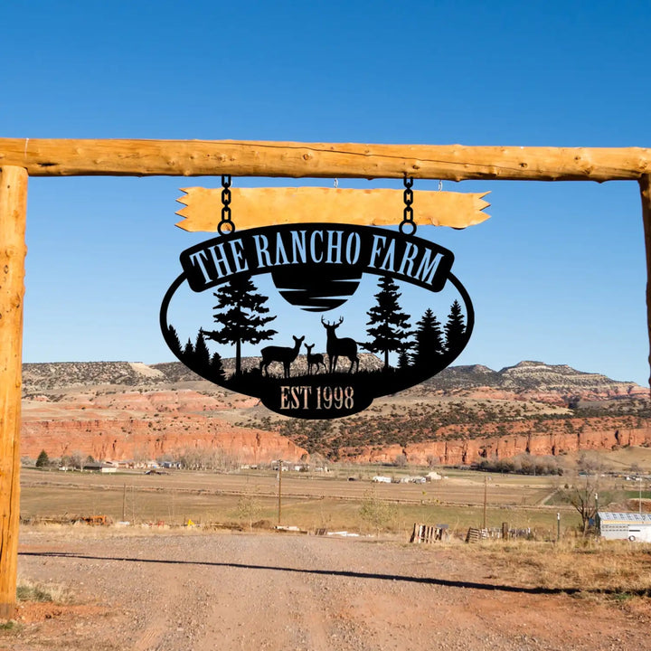 The Rancho Farm Custom Metal Sign with Wildlife and Trees - BrossHome Metal Wall Art