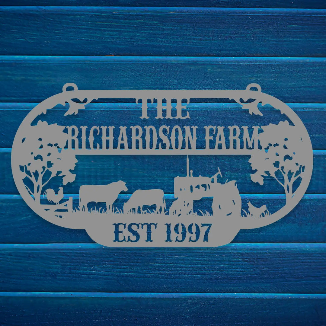 The Richardson Farm Custom Metal Sign - EST 1997 with Farm Animals - BrossHome Metal Wall Art