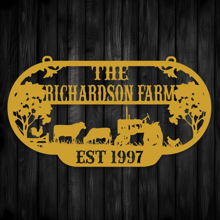 The Richardson Farm Custom Metal Sign - EST 1997 with Farm Animals - BrossHome Metal Wall Art