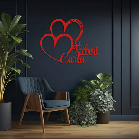 Valentine’s Special Personalized Double Heart Metal Wall Art - BrossHome Metal Wall Art