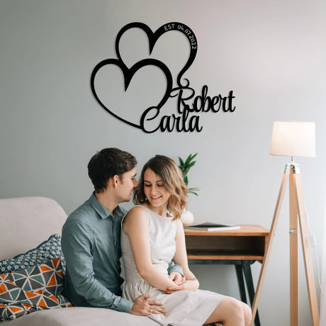 Valentine’s Special Personalized Double Heart Metal Wall Art - BrossHome Metal Wall Art