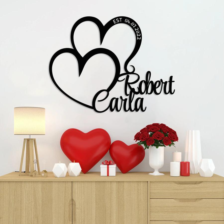 Valentine’s Special Personalized Double Heart Metal Wall Art - BrossHome Metal Wall Art