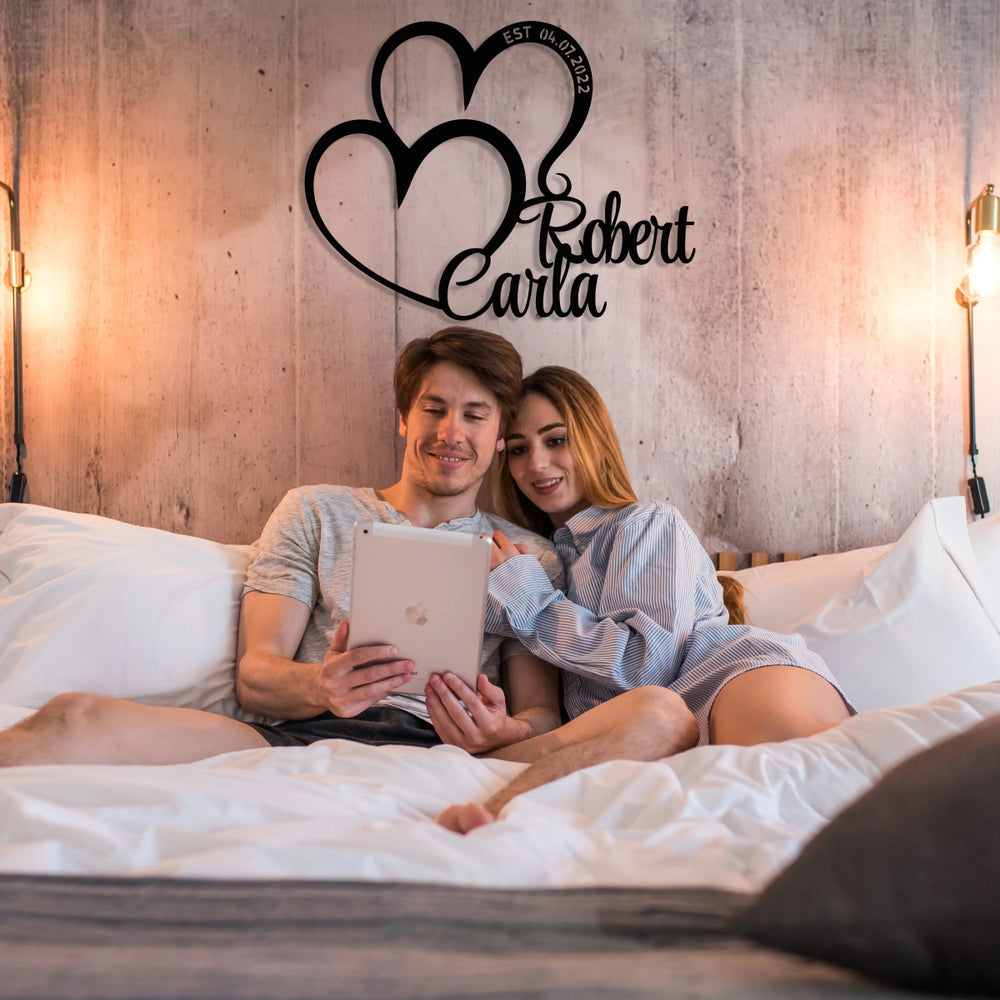 Valentine’s Special Personalized Double Heart Metal Wall Art - BrossHome Metal Wall Art