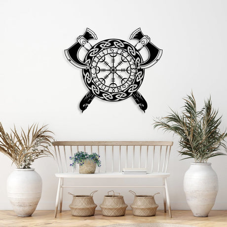 Viking Schield With Axe Metal Wall Art - BrossHome Metal Wall Art