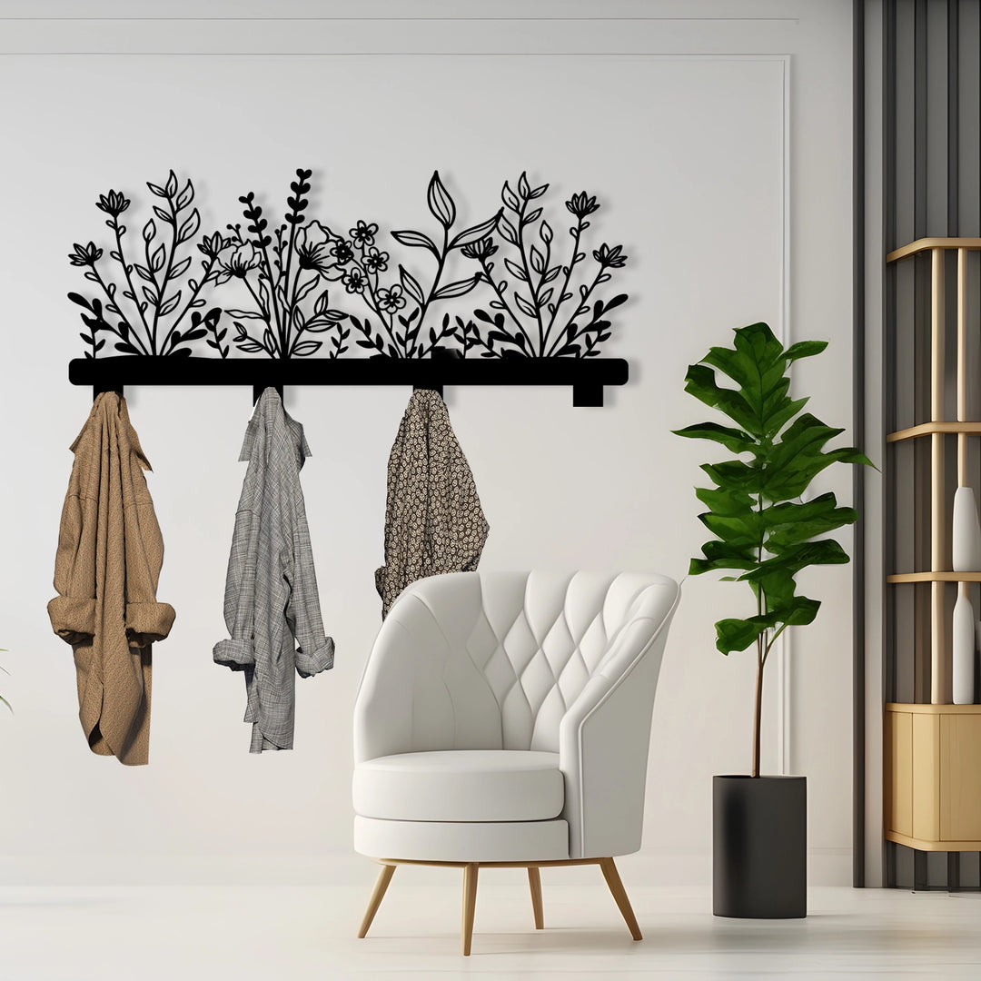 Floral Elegance Metal Wall Coat Rack-4