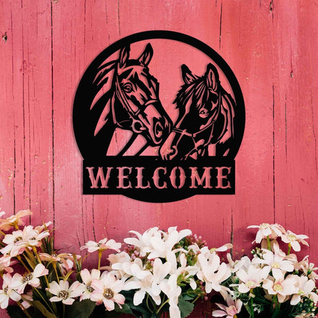 Welcome Horse Metal Garden Sign - BrossHome Metal Wall Art