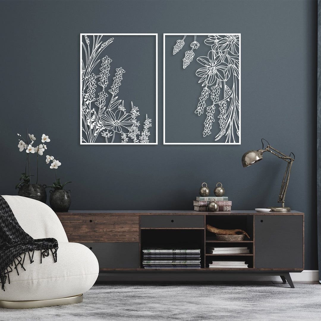 Metal Wall Art with Spring Flowers (Set of 2)