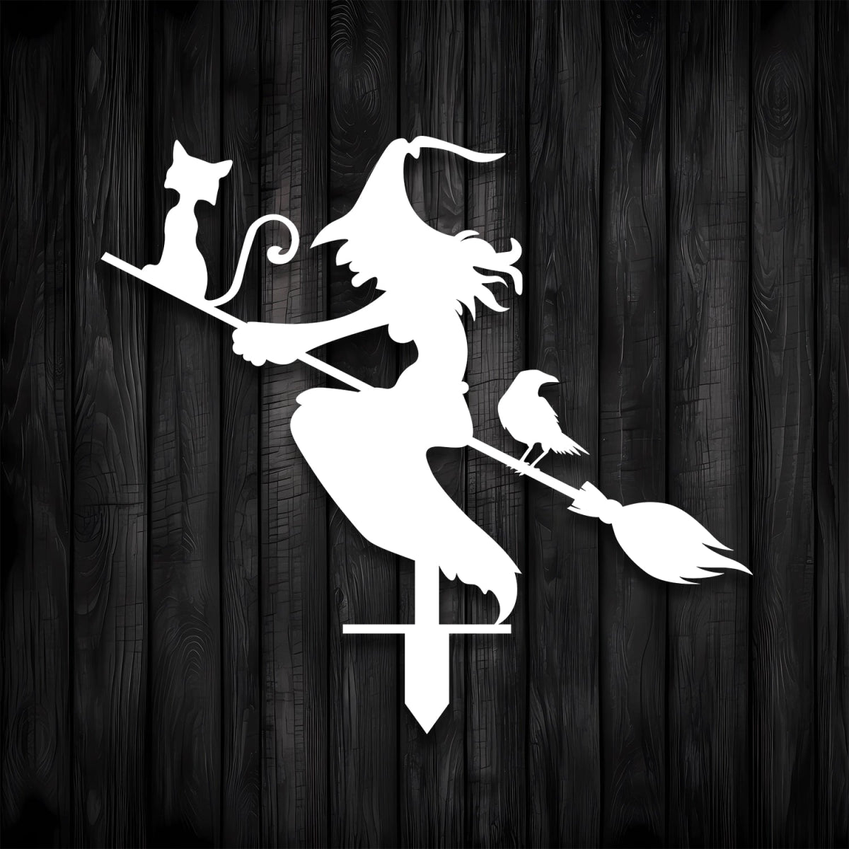 Witch with Broomstick Metal Garden Sign - BrossHome Metal Wall Art