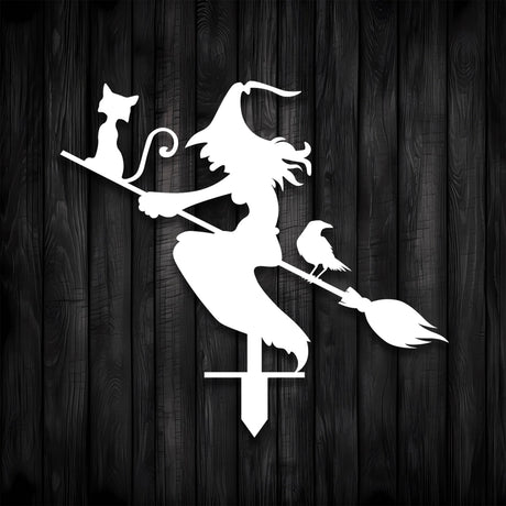Witch with Broomstick Metal Garden Sign - BrossHome Metal Wall Art
