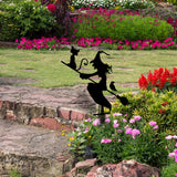 Witch with Broomstick Metal Garden Sign - BrossHome Metal Wall Art