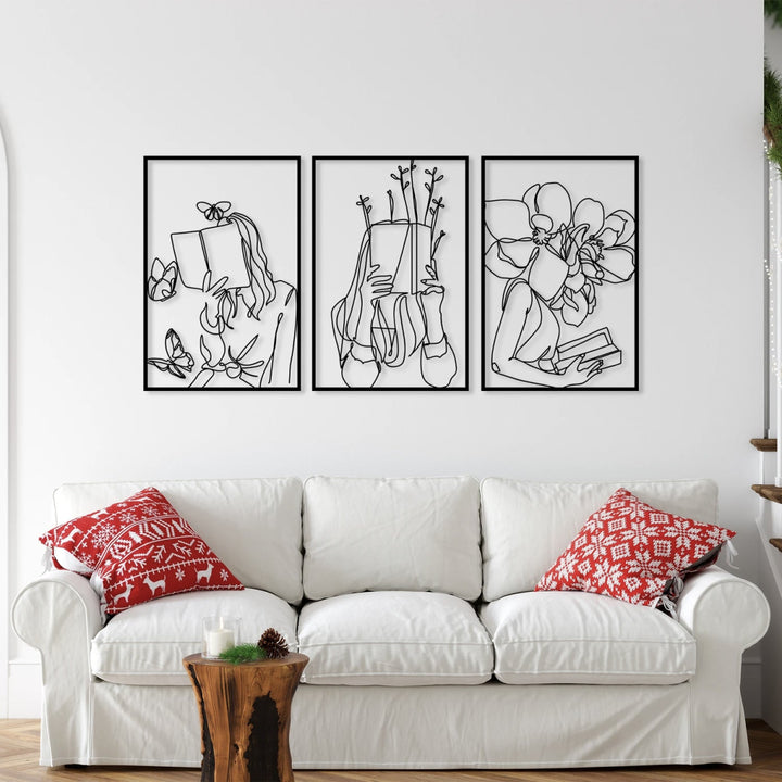 Woman Reading Book Metal Wall Art (Set of 3) - BrossHome Metal Wall Art