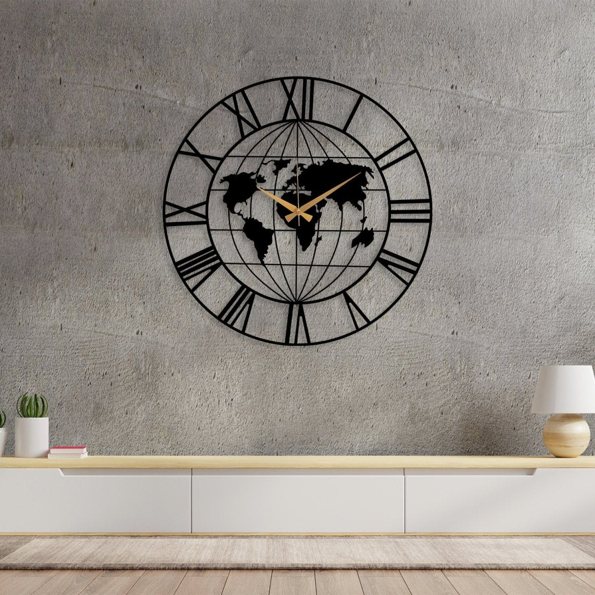 World Map Metal Wall Clock - BrossHome Metal Wall Art