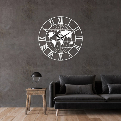 World Map Metal Wall Clock - BrossHome Metal Wall Art