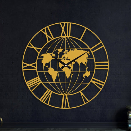 World Map Metal Wall Clock - BrossHome Metal Wall Art