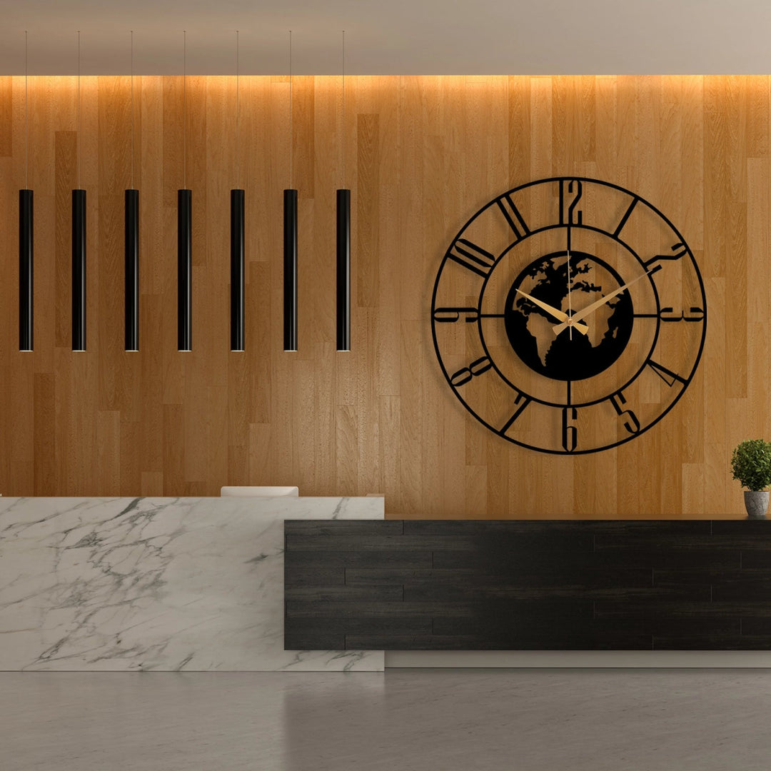 WORLD THEMED METAL WALL CLOCK - BrossHome Metal Wall Art