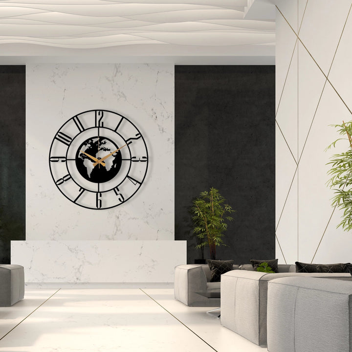 WORLD THEMED METAL WALL CLOCK - BrossHome Metal Wall Art