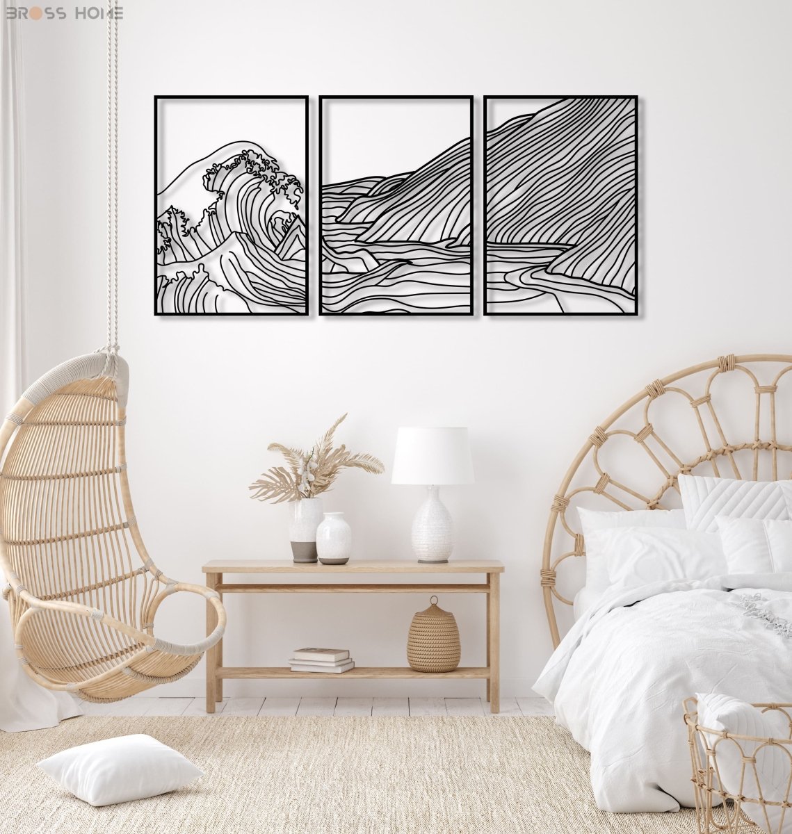 3 Pieces Mountain Wave Metal Wall Decor - BrossHome Metal Wall Art