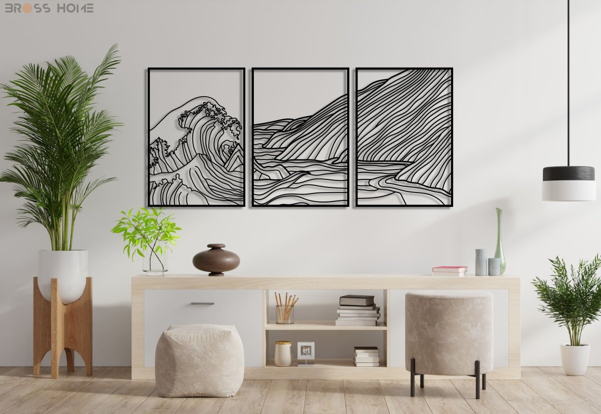 3 Pieces Mountain Wave Metal Wall Decor - BrossHome Metal Wall Art