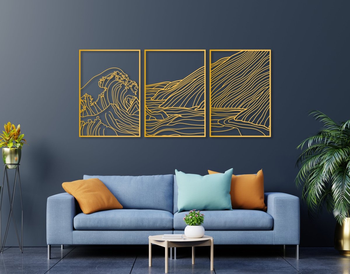 3 Pieces Mountain Wave Metal Wall Decor - BrossHome Metal Wall Art