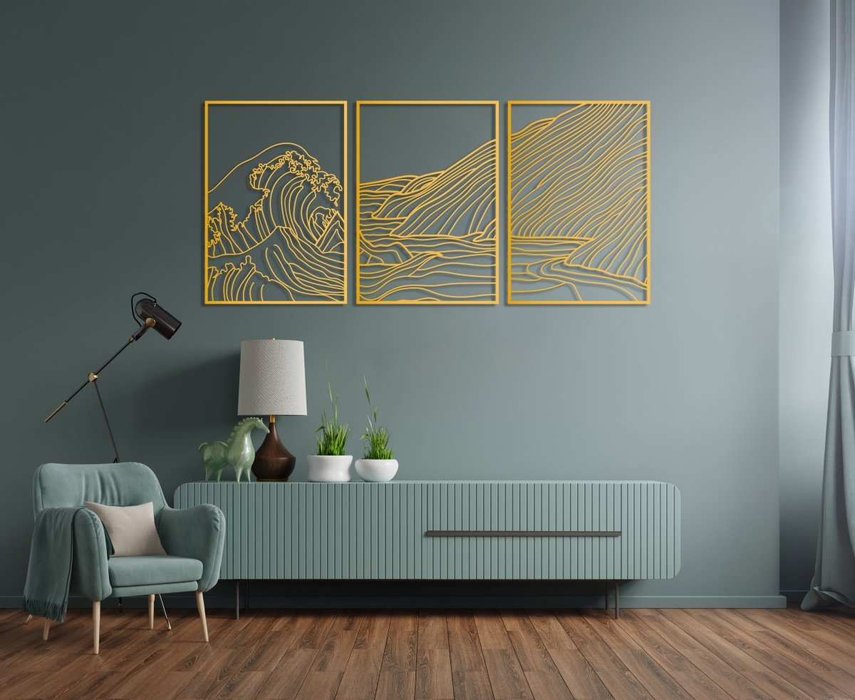 3 Pieces Mountain Wave Metal Wall Decor - BrossHome Metal Wall Art