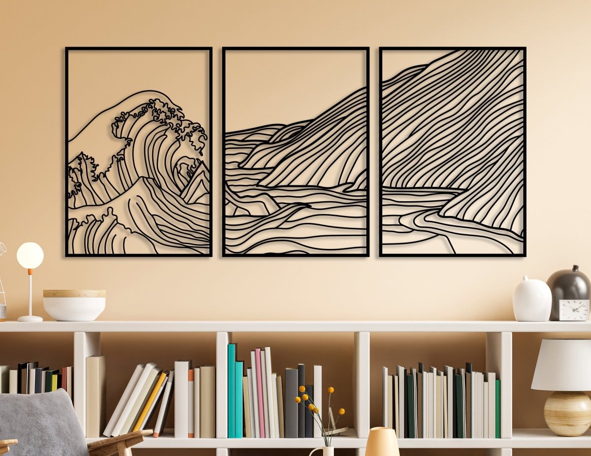 3 Pieces Mountain Wave Metal Wall Decor - BrossHome Metal Wall Art
